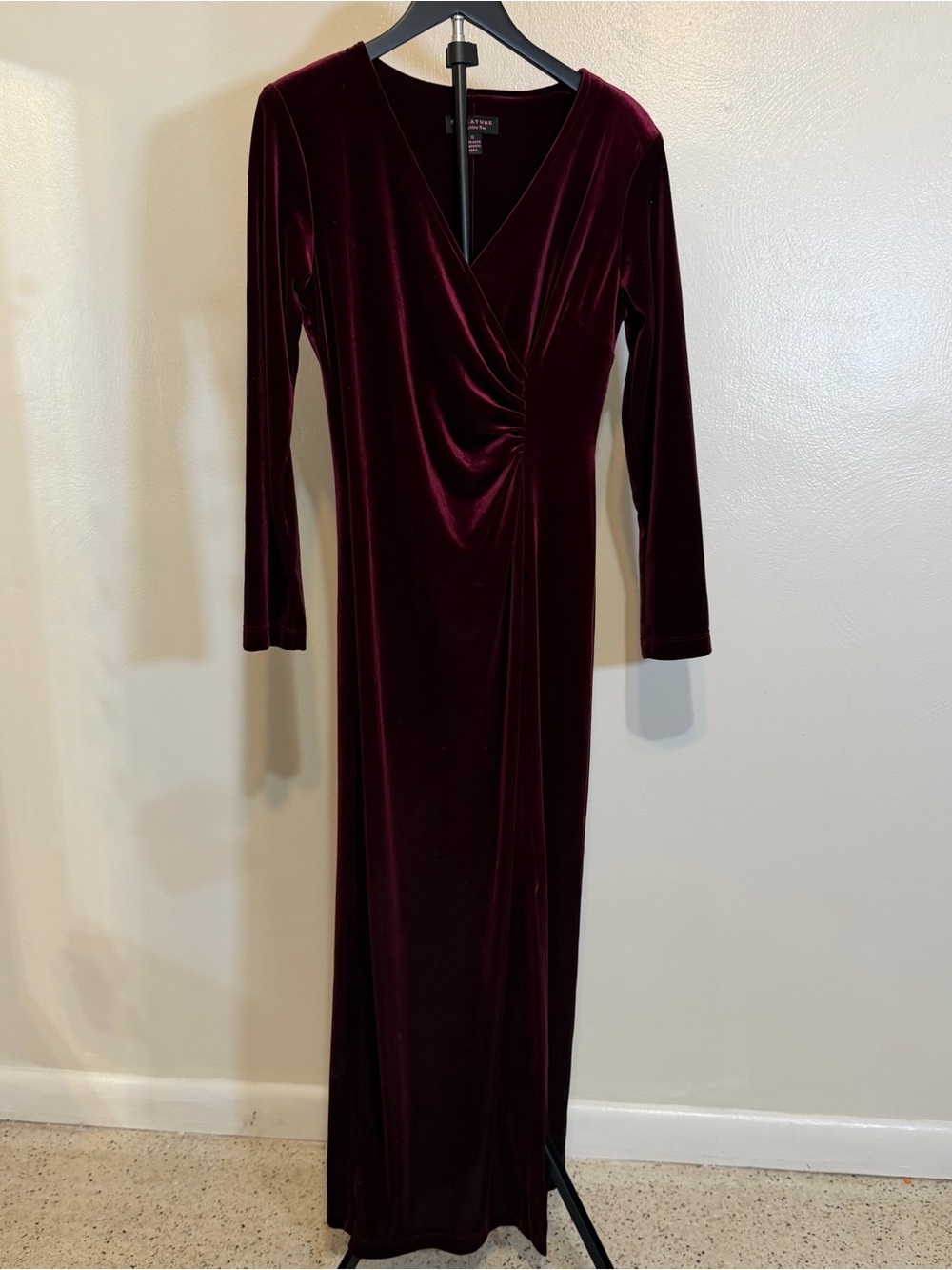 Robbie Bee Burgundy Velvet Wrap-Style Long Sleeve Maxi Dress
